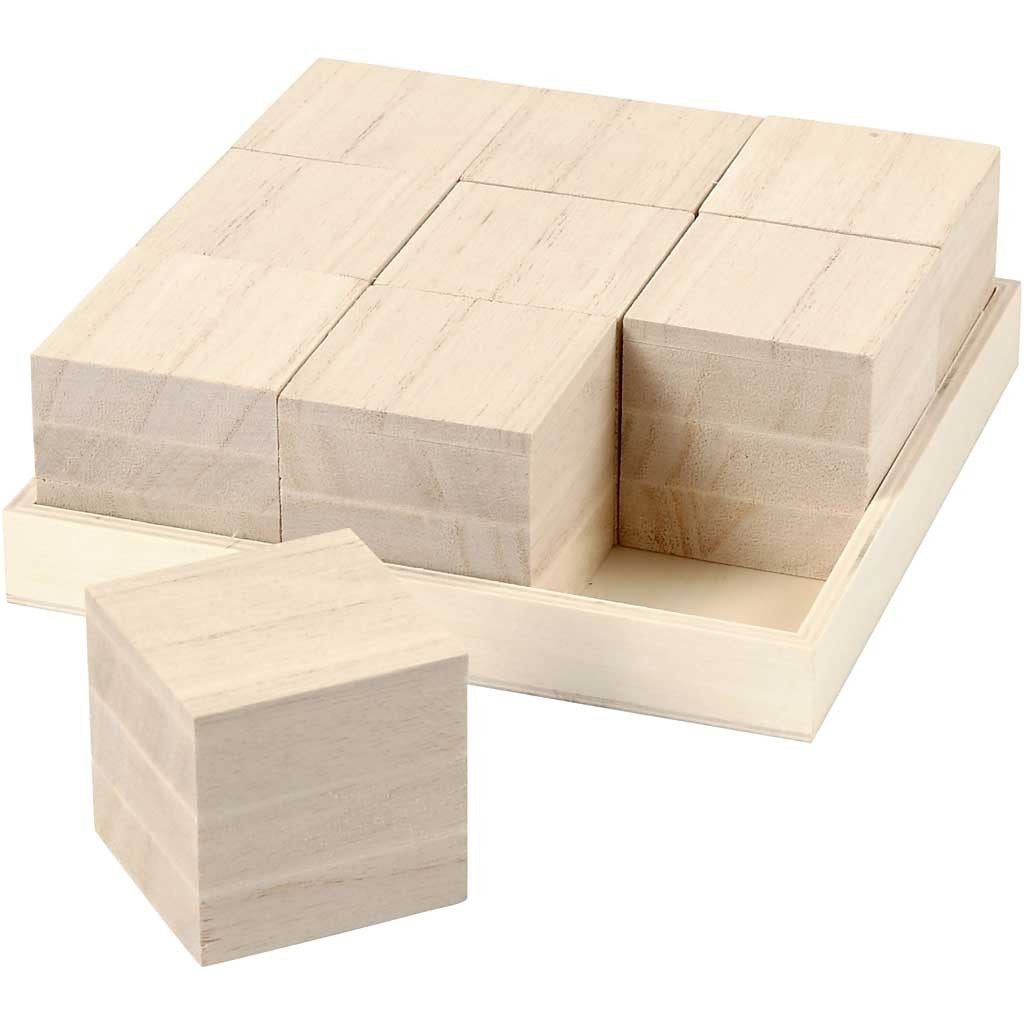 Creativ Company Holzrohling, Paulownia (Blauglockenbaum), Würfel, 4 × 4 × 4 cm, 9 Stk.
