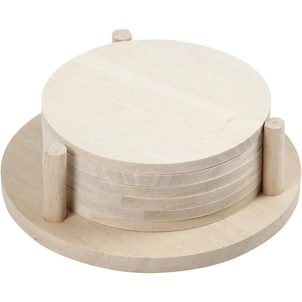 Creativ Company Untersetzer – 6er Set, Ø 9,5 cm, H 0,5 cm, Holz (Paulownia), Beige