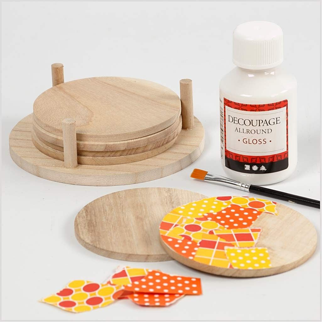 Creativ Company Untersetzer – 6er Set, Ø 9,5 cm, H 0,5 cm, Holz (Paulownia), Beige
