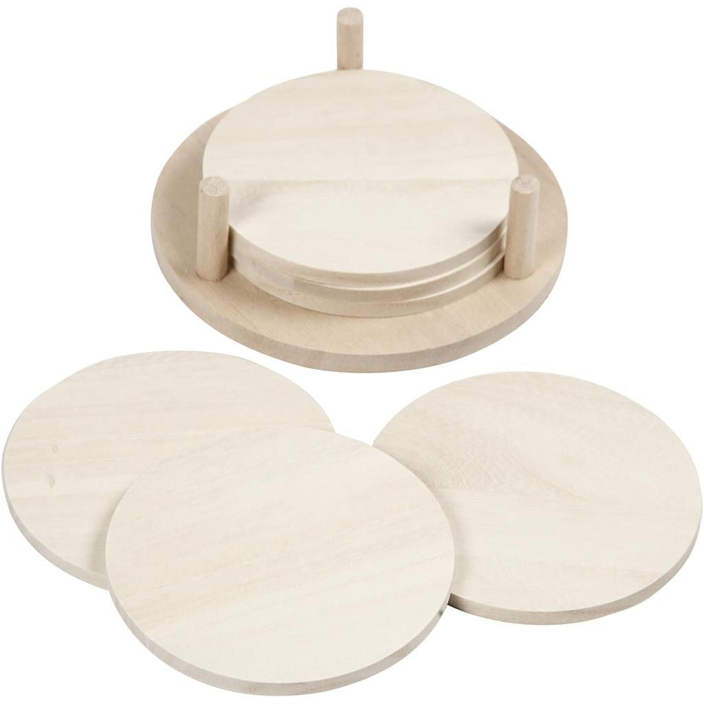 Creativ Company Untersetzer – 6er Set, Ø 9,5 cm, H 0,5 cm, Holz (Paulownia), Beige