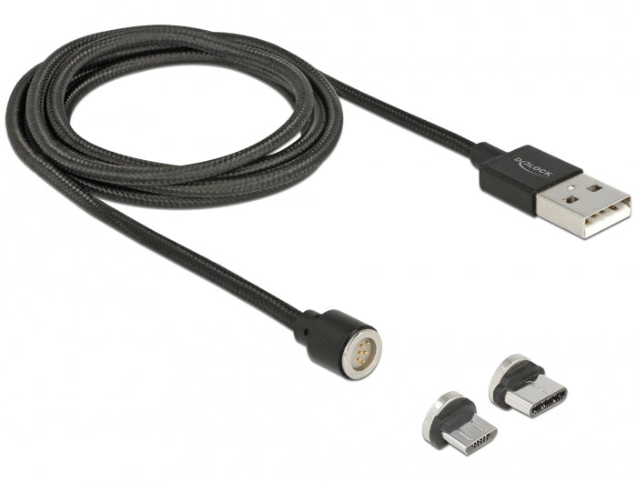 DeLOCK USB-A auf Micro-USB-B Kabel – USB 2.0 (480 Mbit/s) – 1,1 m – Magnetisch, Textilmantel – Schwarz