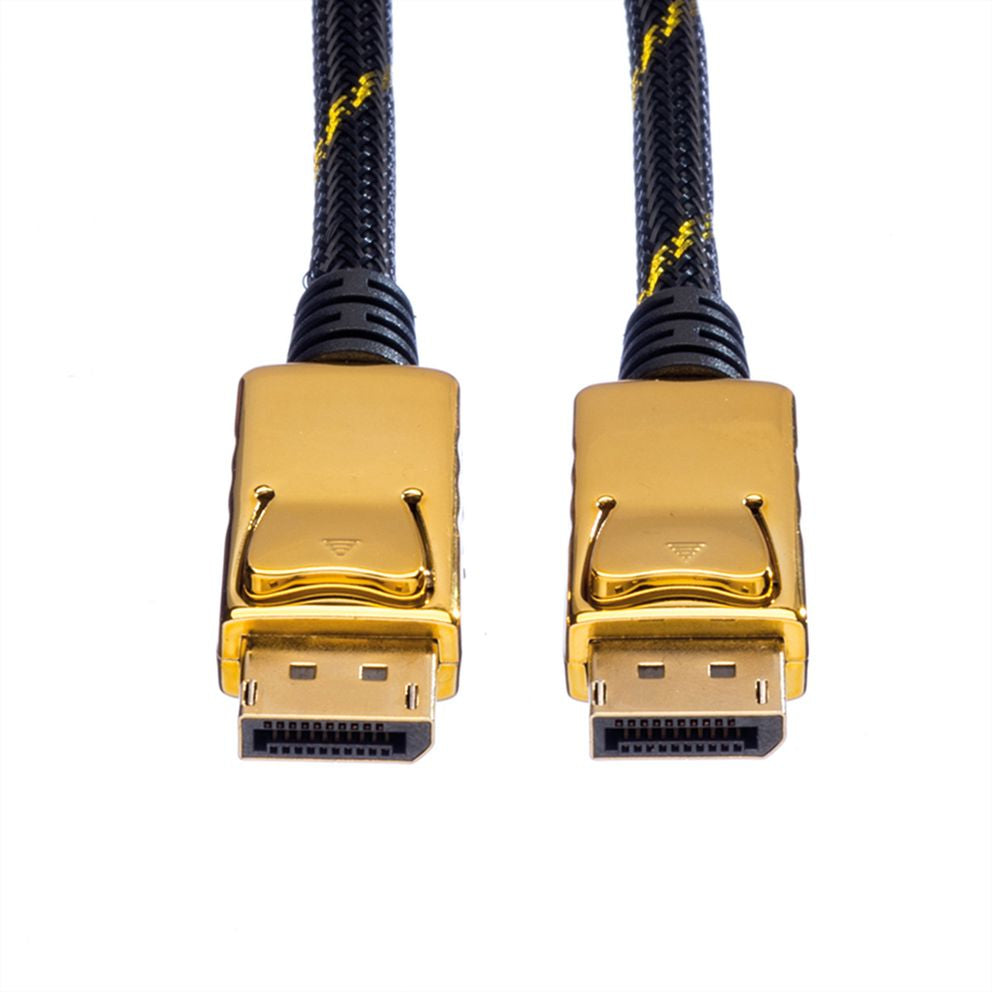 ROLINE DisplayPort Kabel DP 1.2 4K 60 Hz – 3 m – geflochten – Schwarz/Gold – für Geräte mit DP-Anschluss