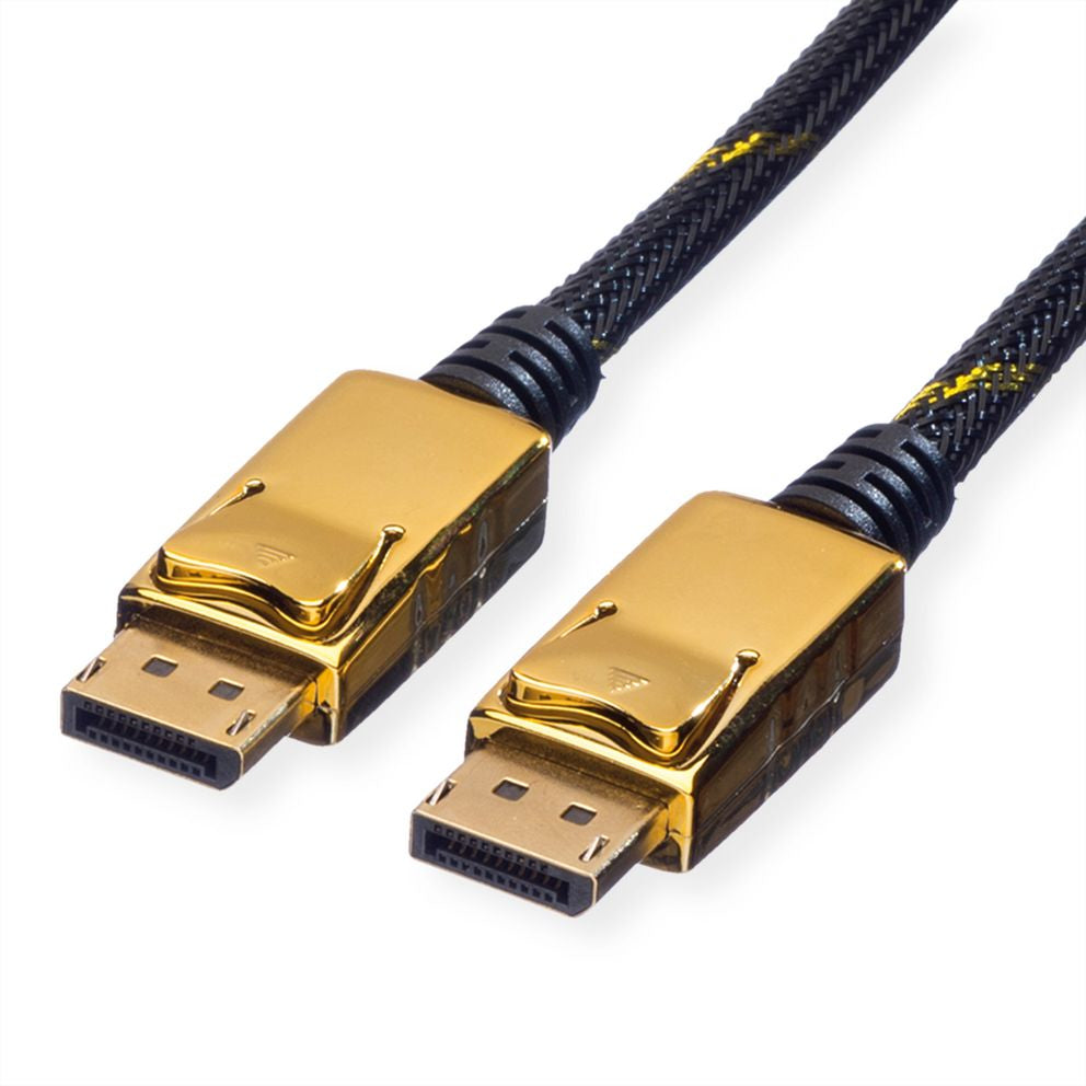 ROLINE DisplayPort Kabel DP 1.2 4K 60 Hz – 3 m – geflochten – Schwarz/Gold – für Geräte mit DP-Anschluss