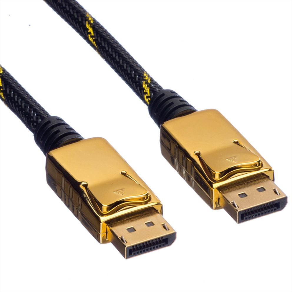 ROLINE DisplayPort Kabel DP 1.2 4K 60 Hz – 5 m – geflochten – Schwarz/Gold
