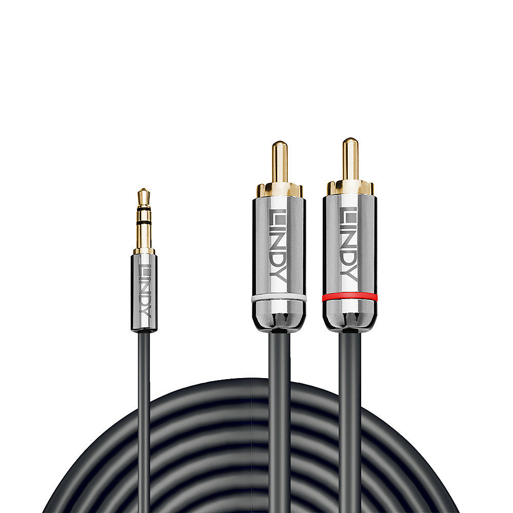 Lindy Audio-Adapterkabel 3,5 mm Klinke (Stecker) auf 2×RCA (Stecker) – 3 m, 3-polig (TRS), anthrazit