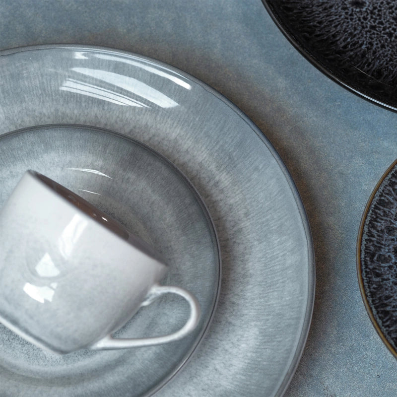 Lunasol Espressotasse – 8er Set, 90 ml, Steingut, Hellgrau, mit Unterteller