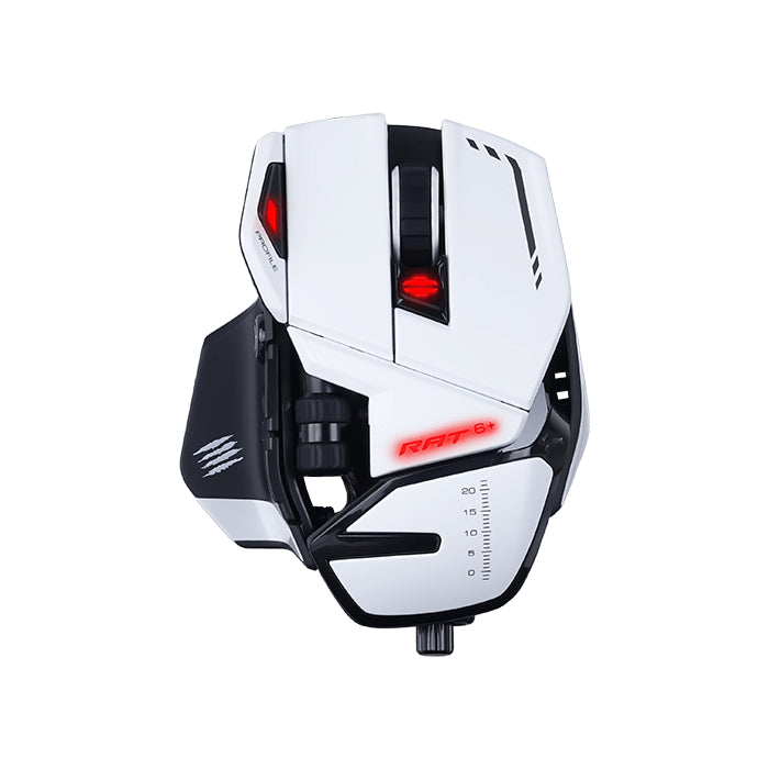 Mad Catz R.A.T. 6+ – Gaming-Maus – Kabelgebunden (USB-A), 12000 DPI, RGB-Beleuchtung, rechts, Weiss