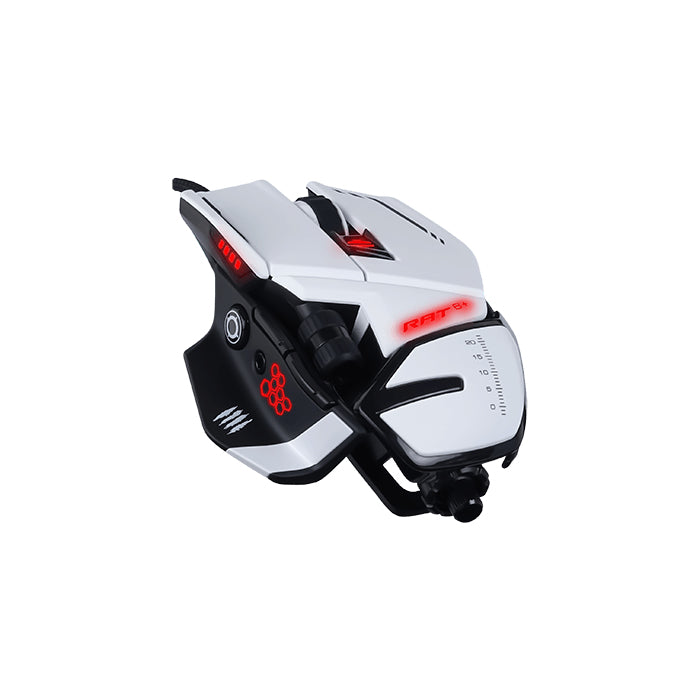 Mad Catz R.A.T. 6+ – Gaming-Maus – Kabelgebunden (USB-A), 12000 DPI, RGB-Beleuchtung, rechts, Weiss