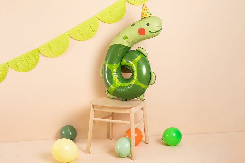 PartyDeco Folienballon Zahl 6 Schildkröte – Grün – 75 × 96 cm – Folie – 1 Stk