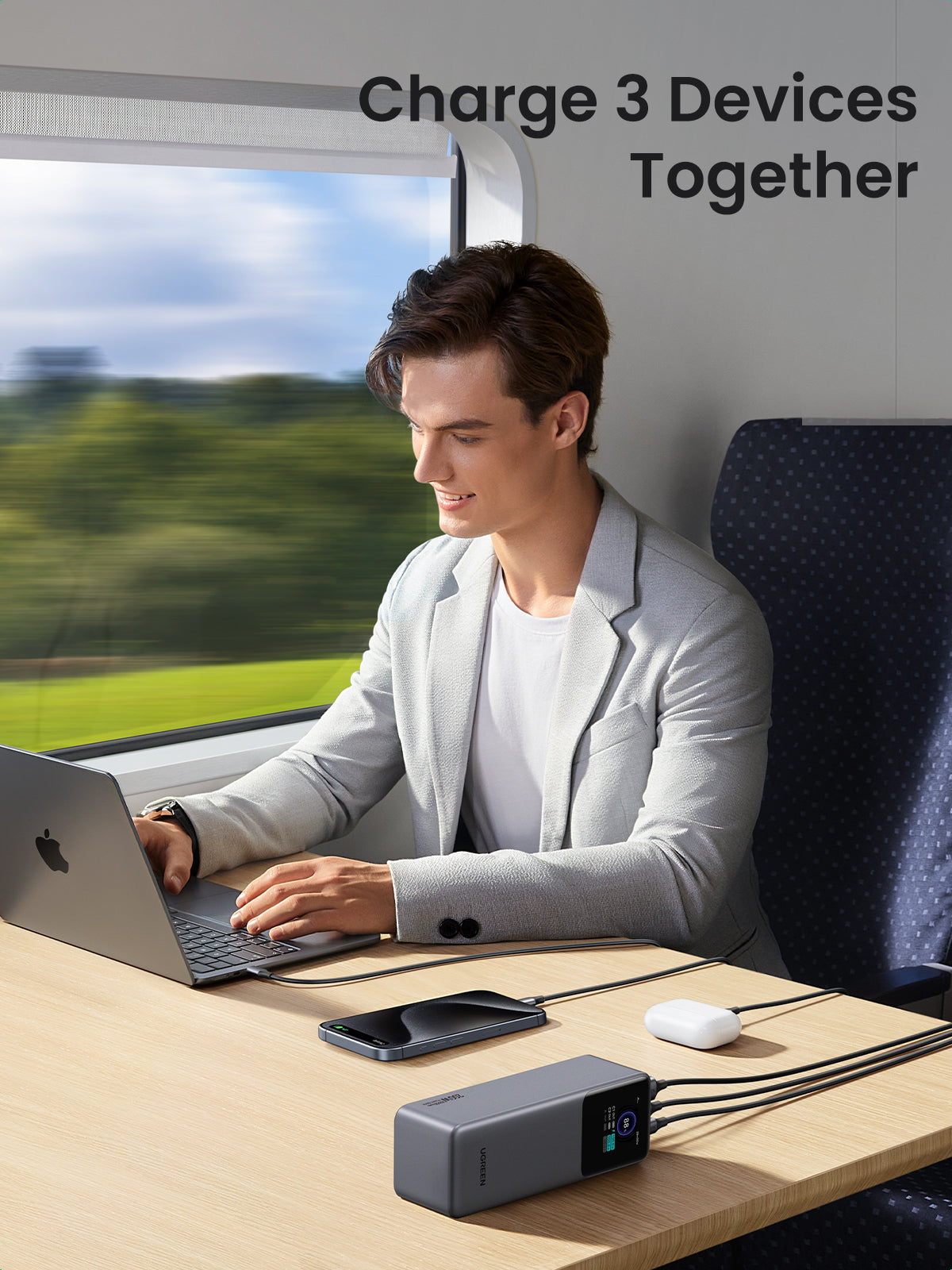 Ugreen Powerbank 25000 mAh, PD 200 W, TFT-Display, für Laptops, Smartphones und Tablets, Grau