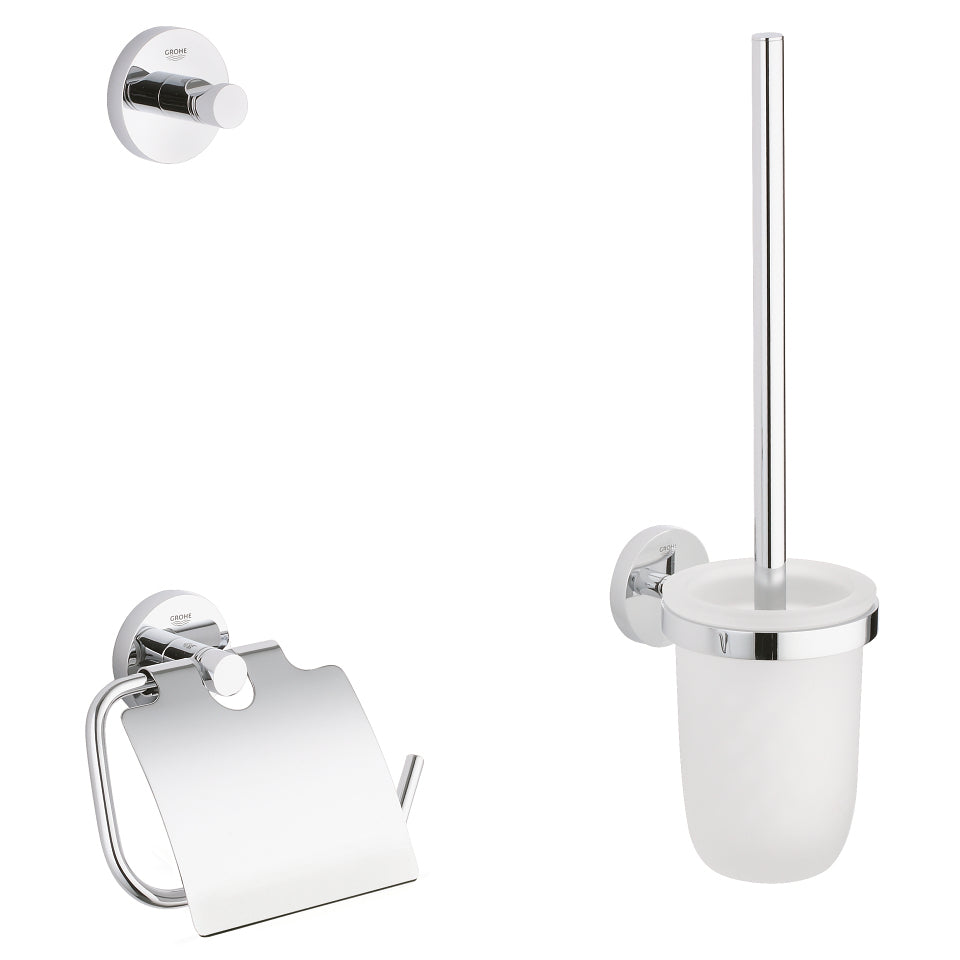 GROHE WC-Garnitur Essentials – Glas/Chrom, Weiss, Wandmontage