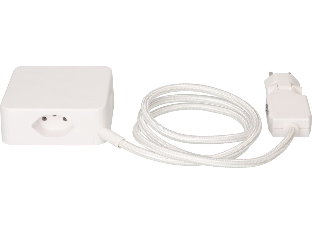 MaxTex Cube Steckdosenleiste – 3 AC-Ausgänge, 1× USB-A + 1× USB-C, 2 m, Magnet, Weiss