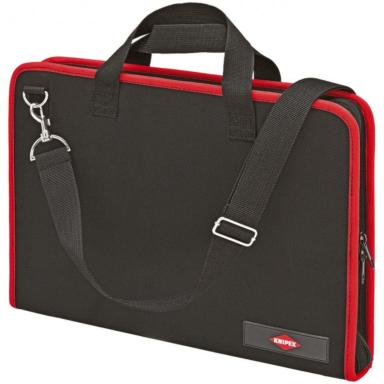 Knipex 00 21 11 LE Werkzeugtasche – leer, mit Schultergurt, rot/schwarz, Polyester, B 410 × H 60 × T 290 mm