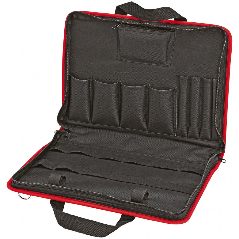 Knipex 00 21 11 LE Werkzeugtasche – leer, mit Schultergurt, rot/schwarz, Polyester, B 410 × H 60 × T 290 mm