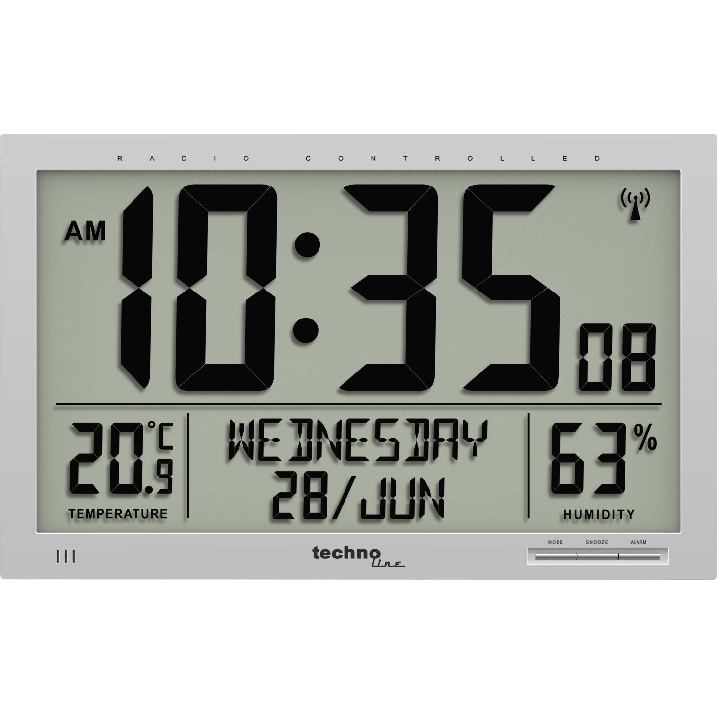 Technoline WS 8013 Wanduhr – Digital, Funk, Thermometer, Hygrometer, 36,9 × 27,0 × 2,4 cm, Weiss