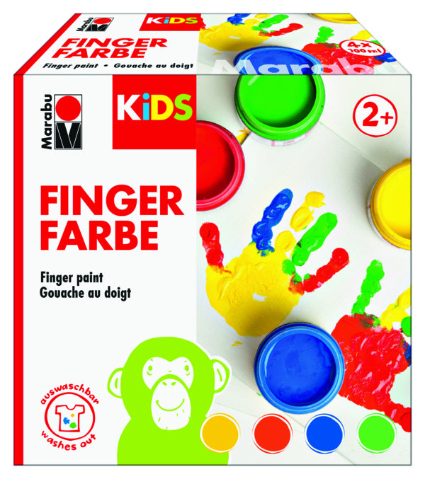 Marabu Fingerfarben – Set – 4 Farben, 4 × 100 ml, für Papier & Karton, Glas & Holz