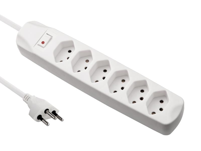 Furber. FUR-SL6S WHT – Steckdosenleiste, 6× T13, mit Schalter, 1,5 m, Stecker T12, Kindersicherung