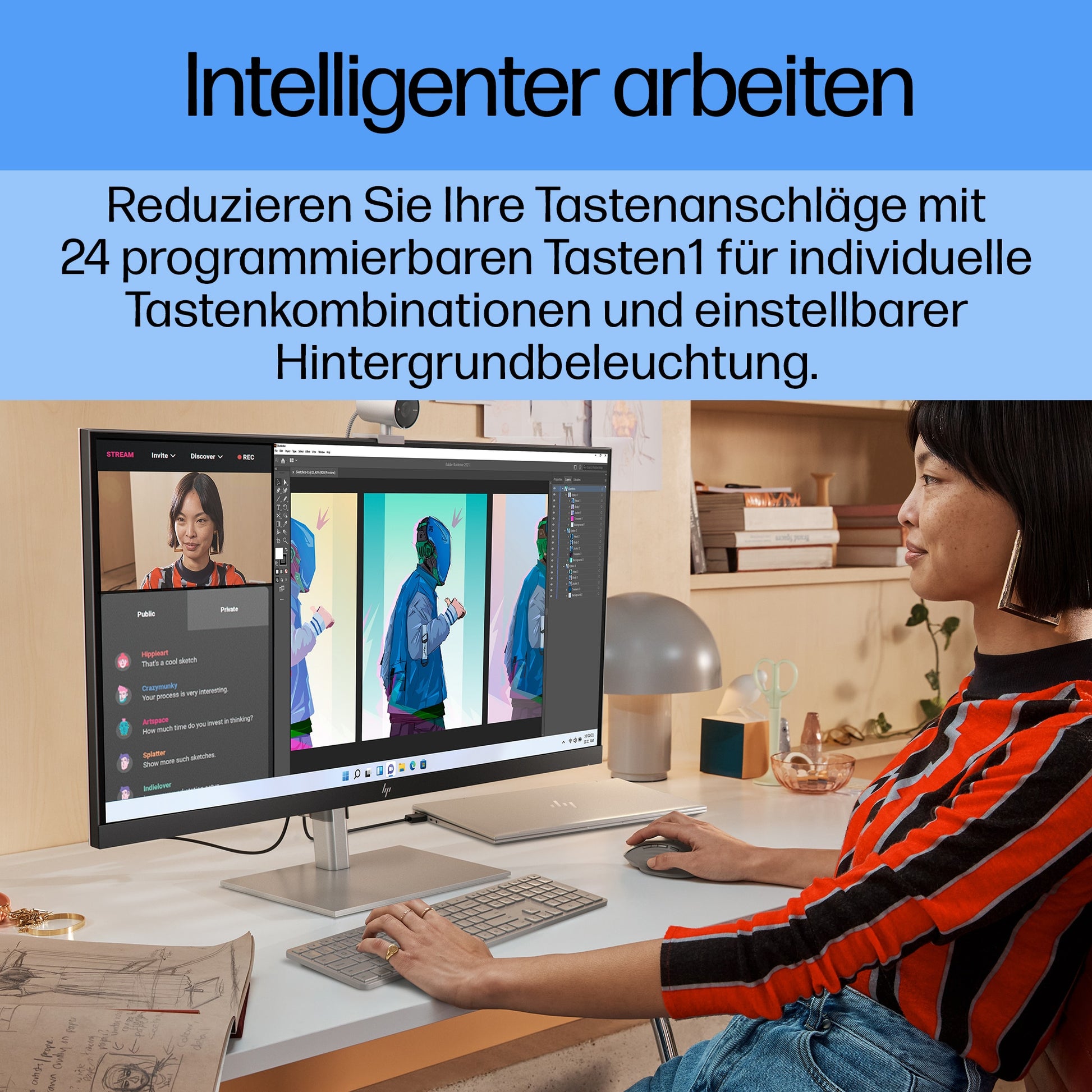 HP 970 Programmierbare Wireless K – Tastatur – Bluetooth (USB-C Ladeport) – Silber