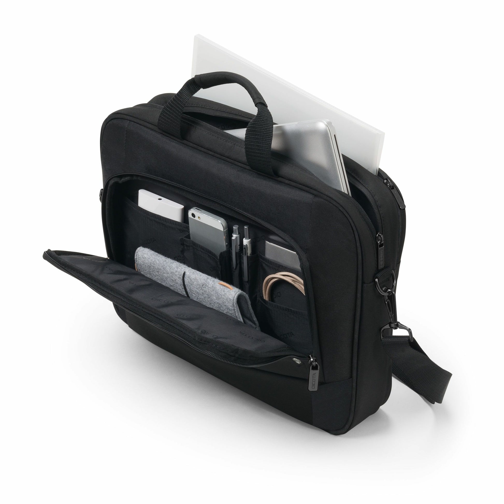 DICOTA Notebook-Tasche bis 17,3" – Abnehmbarer Schultergurt, aus recyceltem PET – Schwarz