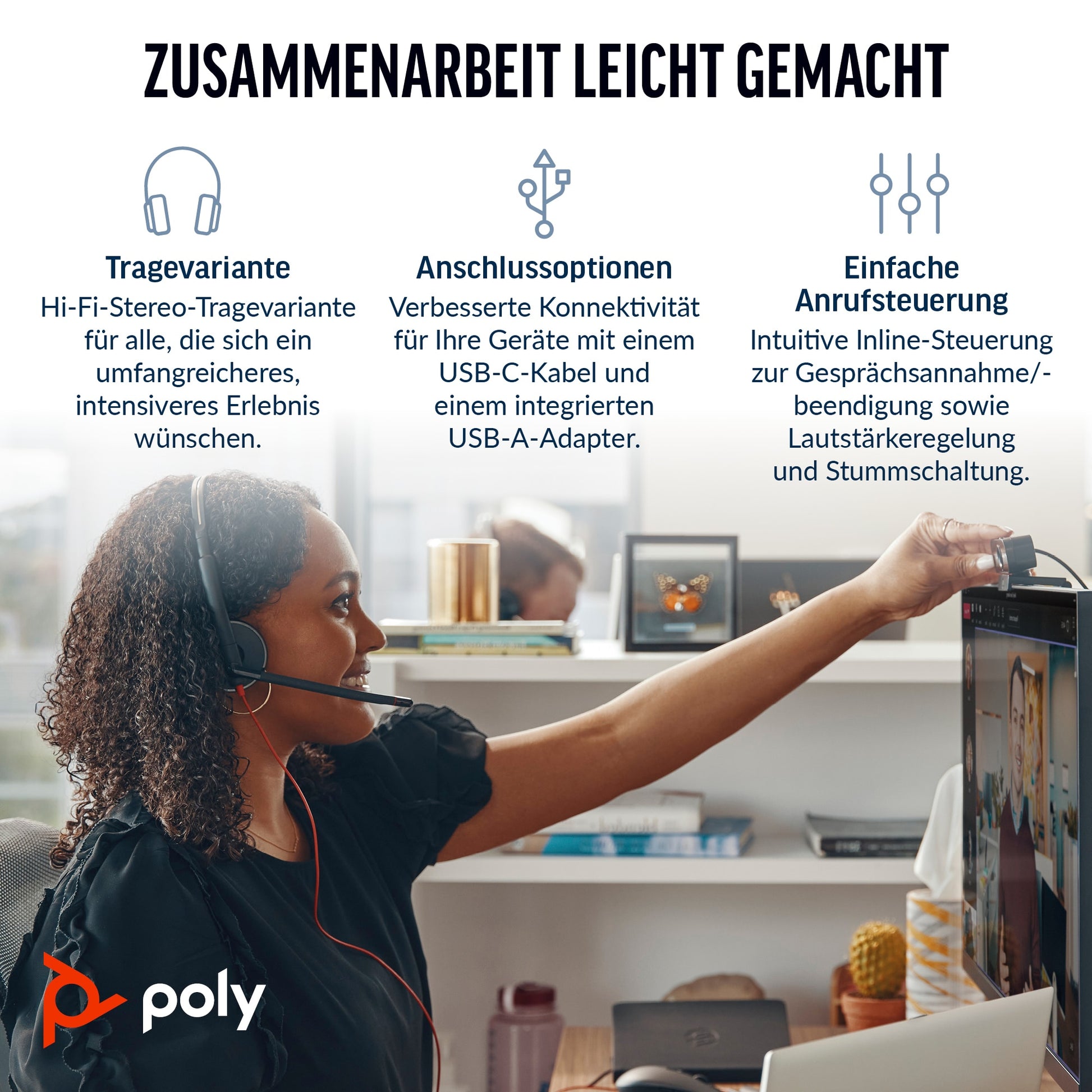 Poly Blackwire C3220 – Stereo-Headset, USB-C, Schwarz