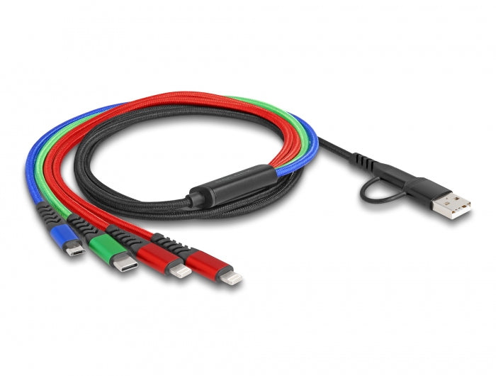 DeLOCK Multi-Kabel – 4-in-1 USB-A/USB-C auf Lightning/Micro-USB/USB-C 1,2 m, geflochten – für iPhone/Android