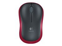 Logitech M185 Maus – kabellos, 2,4 GHz (USB-A), 1000 dpi, 3 Tasten, beidhändig, schwarz/rot