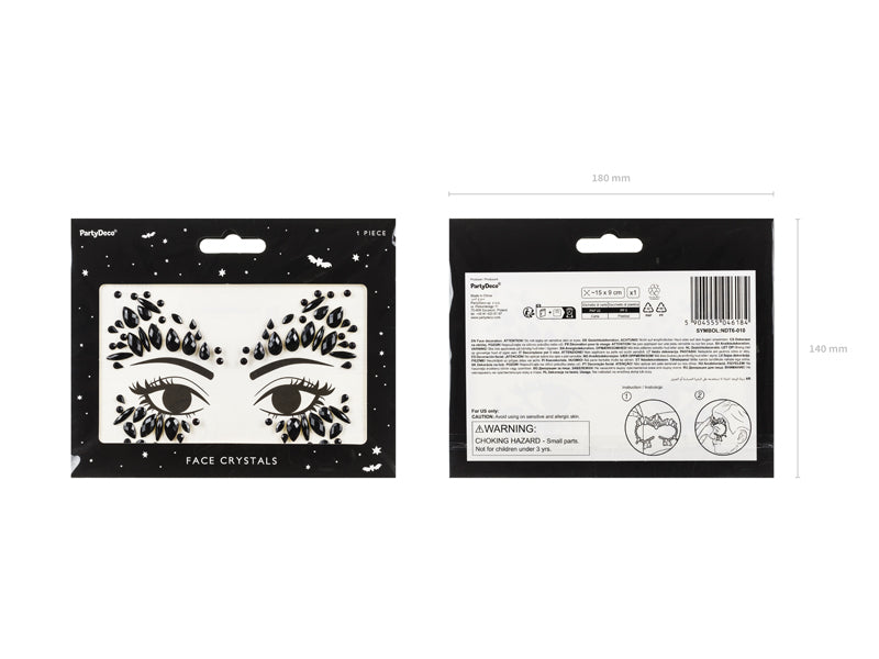 PartyDeco Face Art Sticker Kristalle – Schwarz – 1 Paar – Acryl