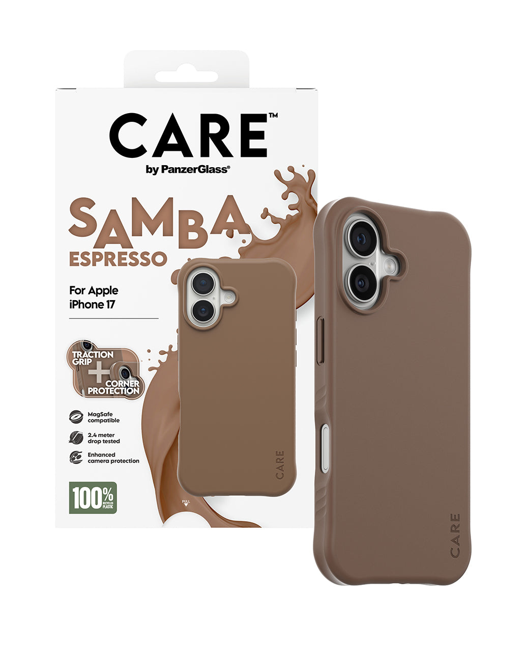 PanzerGlass Backcover CARE Samba – für Apple iPhone 17 – Espresso – TPU, MagSafe-kompatibel