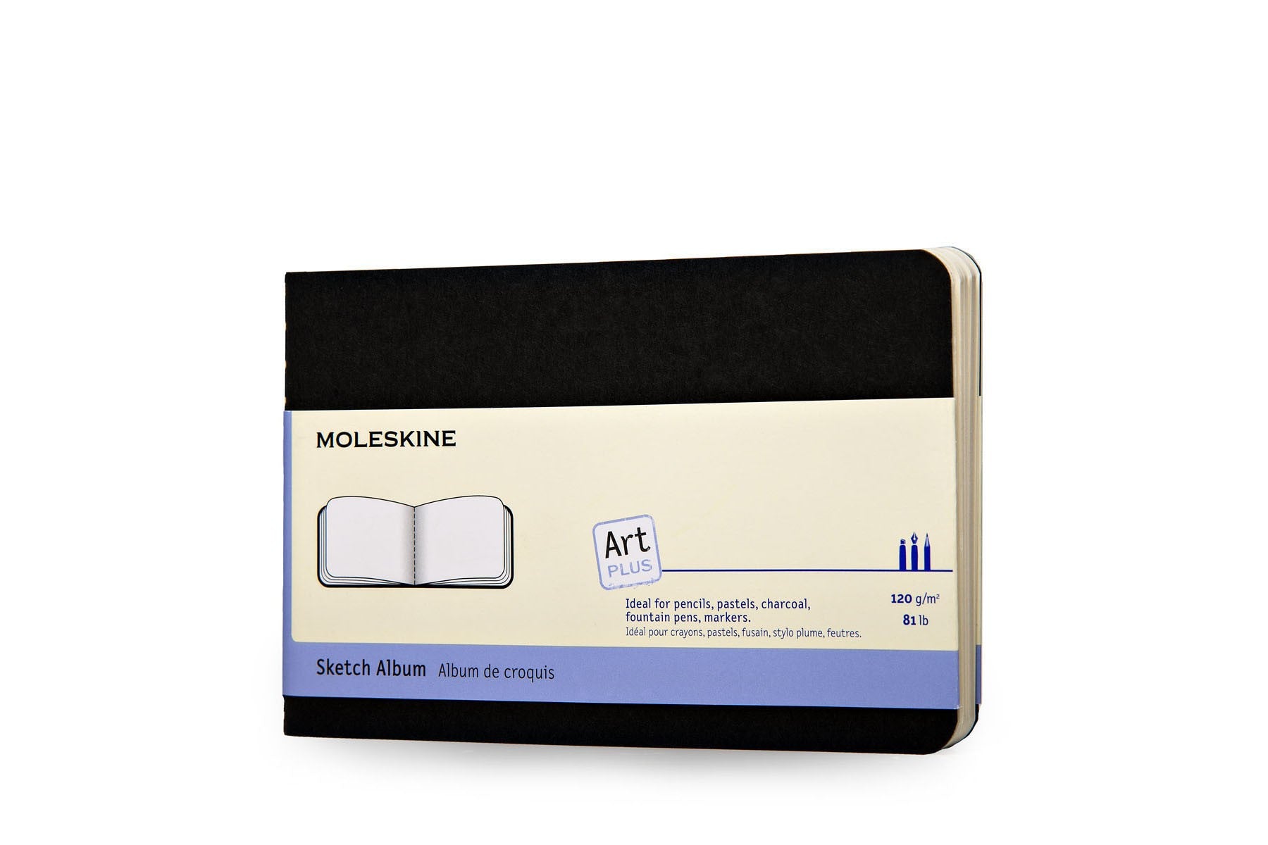 Moleskine Skizzenbuch – 14 × 9 cm – 120 g/m² – Softcover – 72 Blatt – Elfenbeinweiss – Schwarz