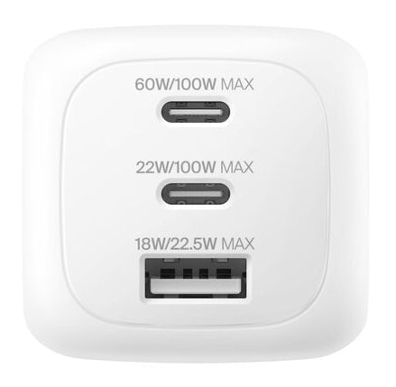 Belkin BOOSTCHARGE Netzteil – 100 W, 2× USB-C + 1× USB-A, Austauschbarer Stecker