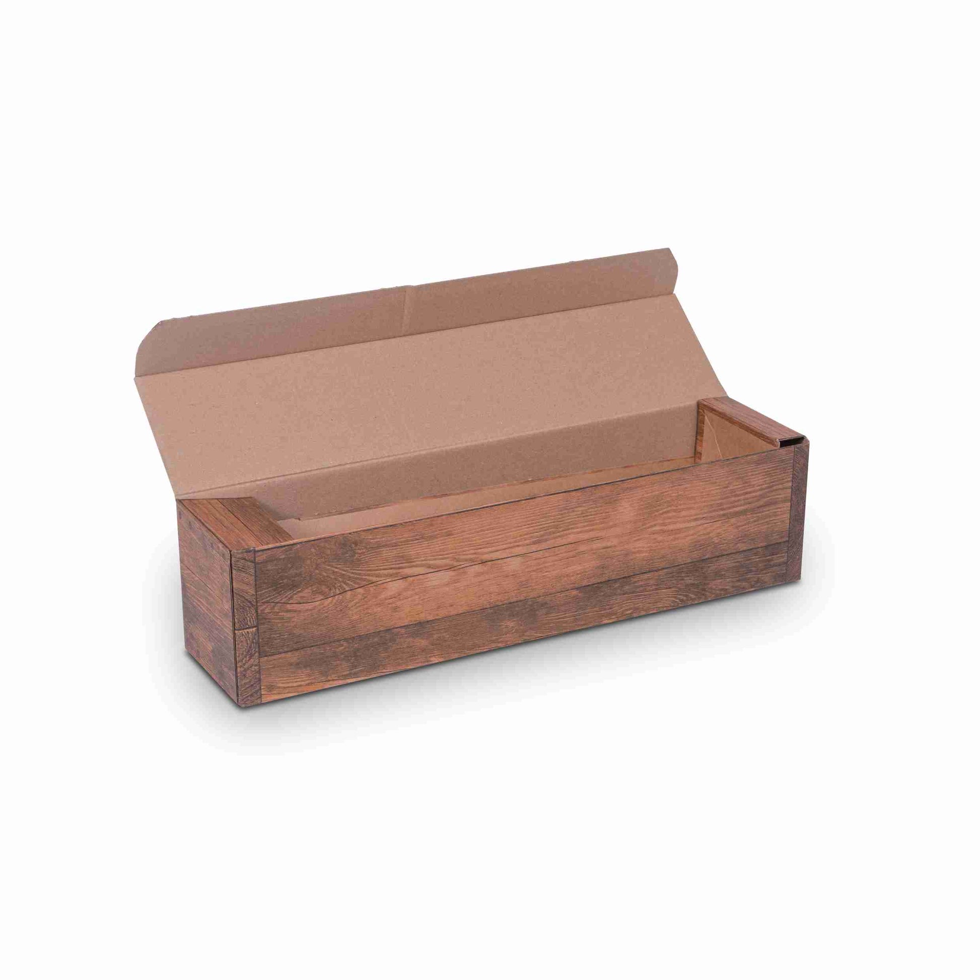 Weinpräsentkarton Holzoptik, Wellpappe – Innenmass 95 × 385 × 90 mm – für 1 Flasche – 1 Palette (1'000 Stk.)