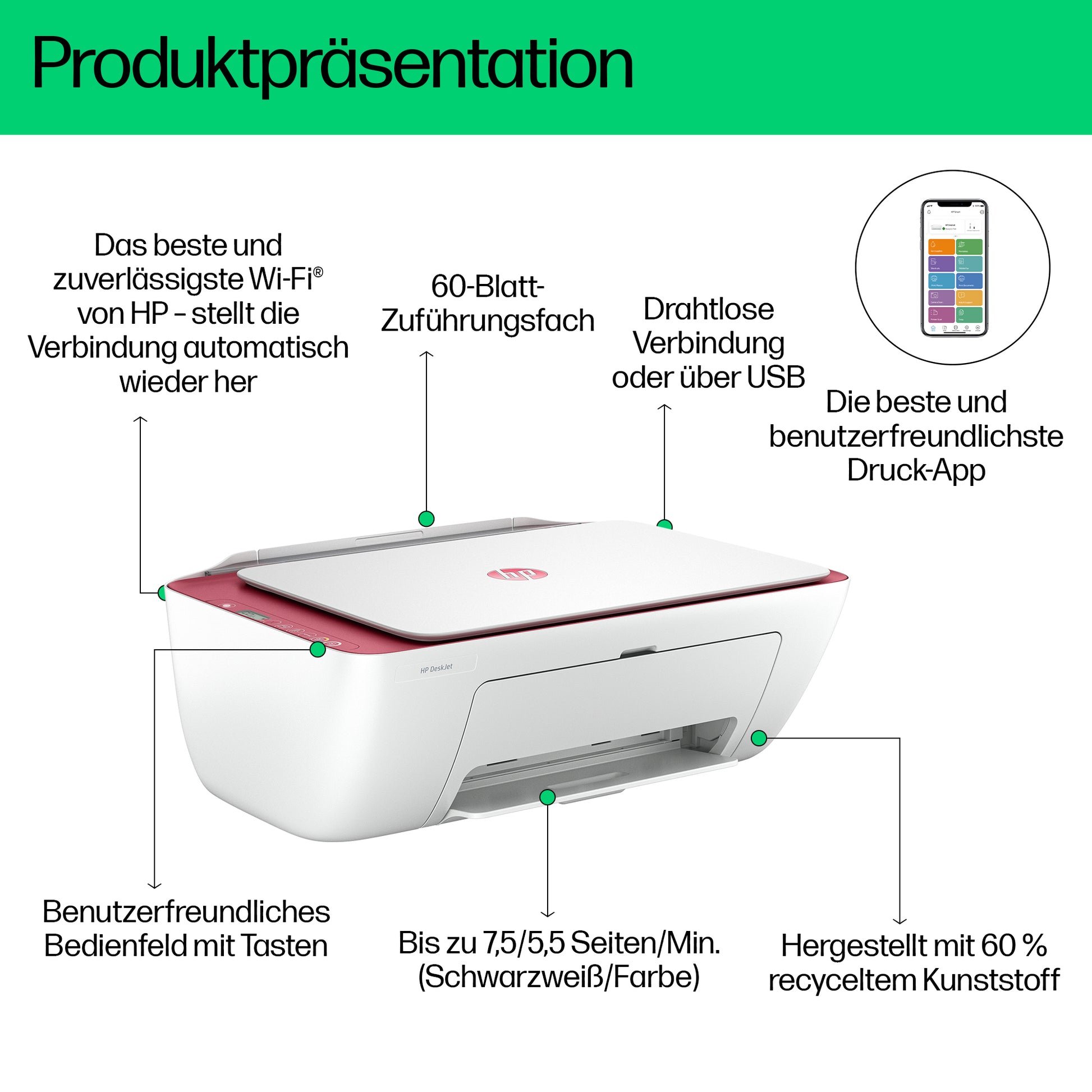 HP All-in-One – DeskJet 2823e, Farbe, Kopierer, Scanner