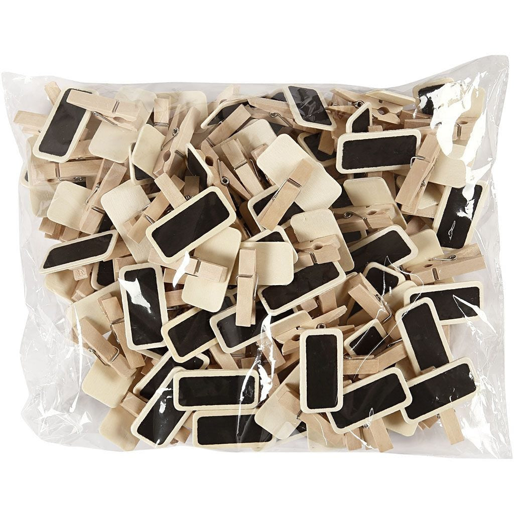 Creativ Company Minikreidetafel – 40 × 20 mm – Holz, schwarz – inkl. Klammern – 100 Stk.