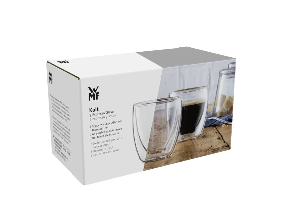 WMF Espressoglas Kult – 2er Set, 80 ml, Borosilikatglas, Transparent, doppelwandig, spülmaschinenfest