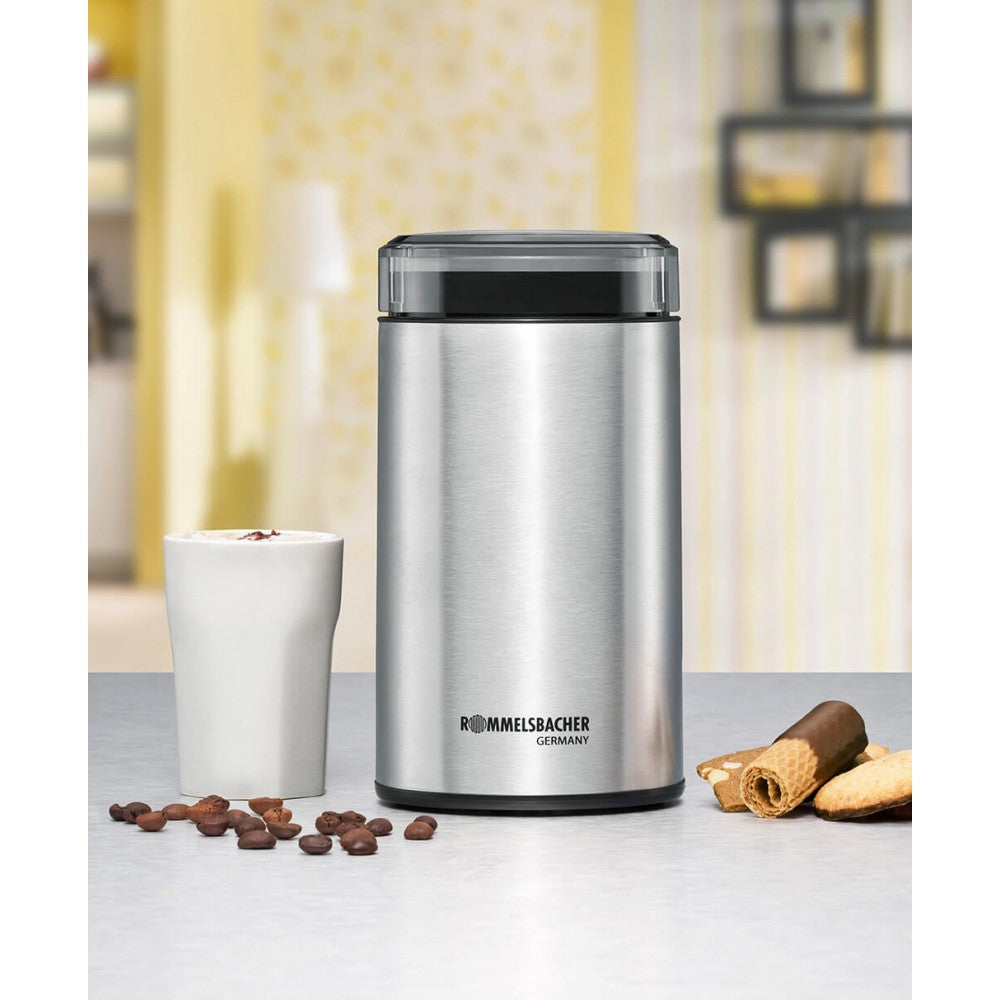 Rommelsbacher Kaffeemühle EGM 100 – Schlagmesser, 70 g, 200 W, Silber