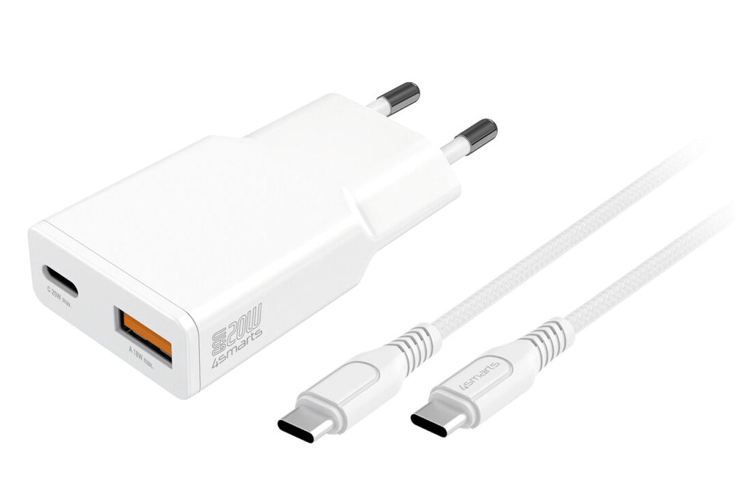 4smarts PDPlug Slim Duos USB-Wandladegerät 20 W – USB-C×1, USB-A×1 – PD, PPS, GaN – für Smartphone & Tablet