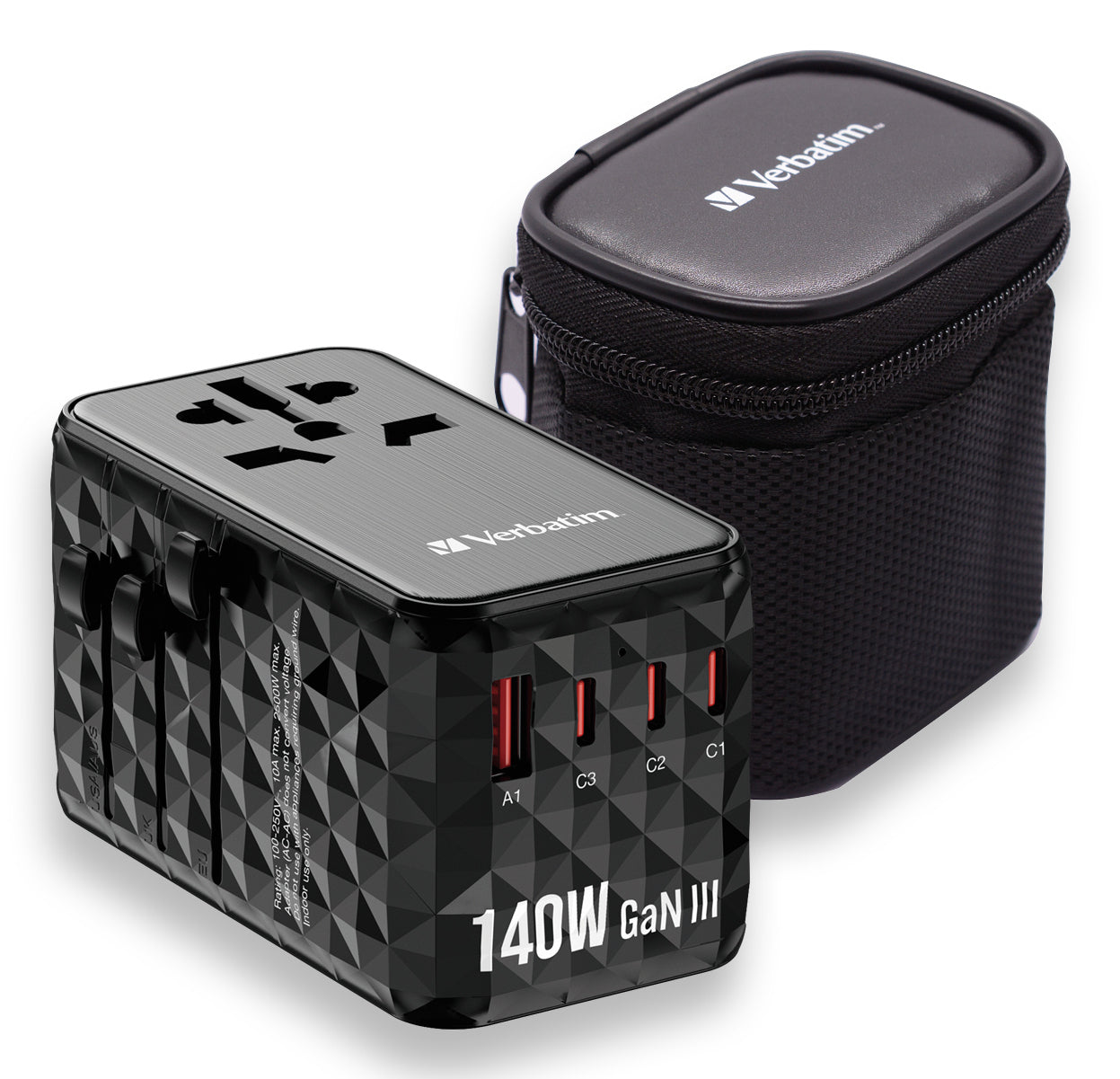 Verbatim GaN III Universelles Reise-USB-Ladegerät 140 W – USB-C×3, USB-A×1 – PD 3.1, QC 4, GaN