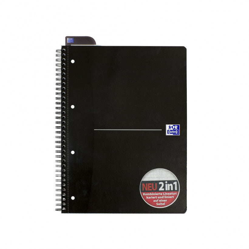 Oxford Collegeblock, liniert, Spiralbindung, Karton, 70 Blatt, perforiert, 4-fach gelocht, 90 g/m² – schwarz