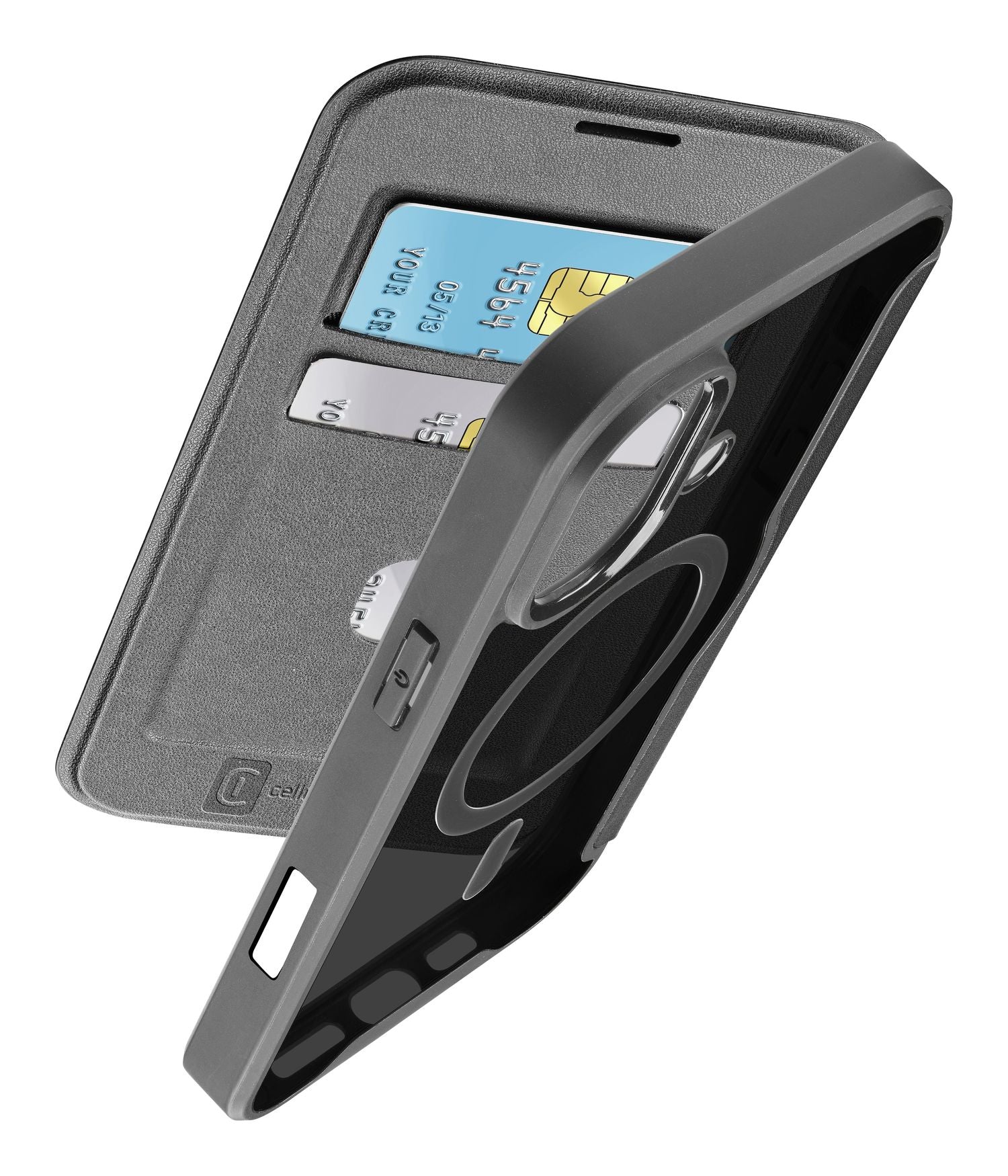 Cellularline Daily Mag Wallethülle – für Apple iPhone 16, MagSafe, 2 Kartenfächer, PU, Schwarz