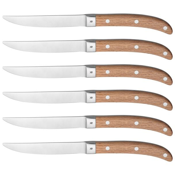 WMF Steakmesser – Edelstahl, Wellenschliff, 24 cm, Hellbraun, 6 Stk.