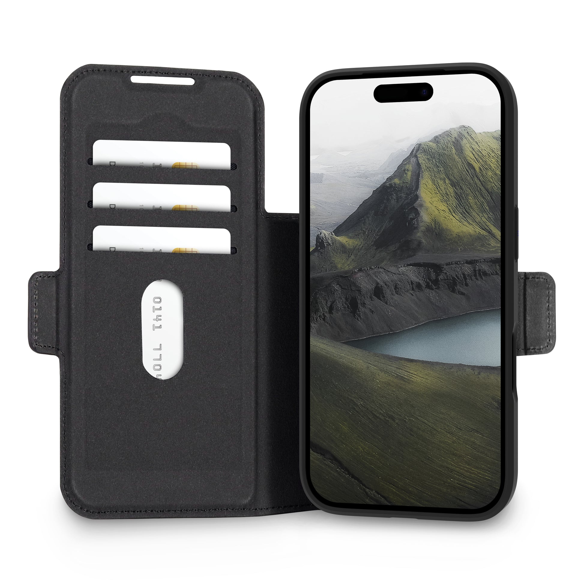 dbramante1928 Oslo Pro MS Wallethülle – für Apple iPhone 17 Pro, MagSafe, 3 Kartenfächer, PU+Kunststoff, schwarz