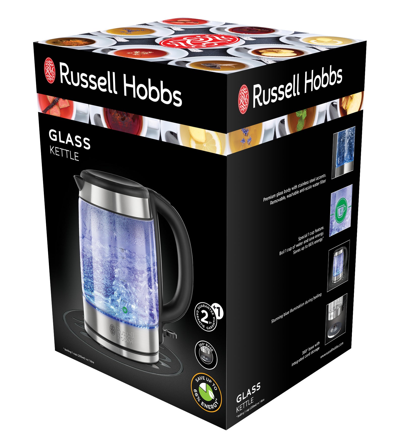 Russell Hobbs Wasserkocher – 1,7 l, Edelstahl/Glas, 21600-57