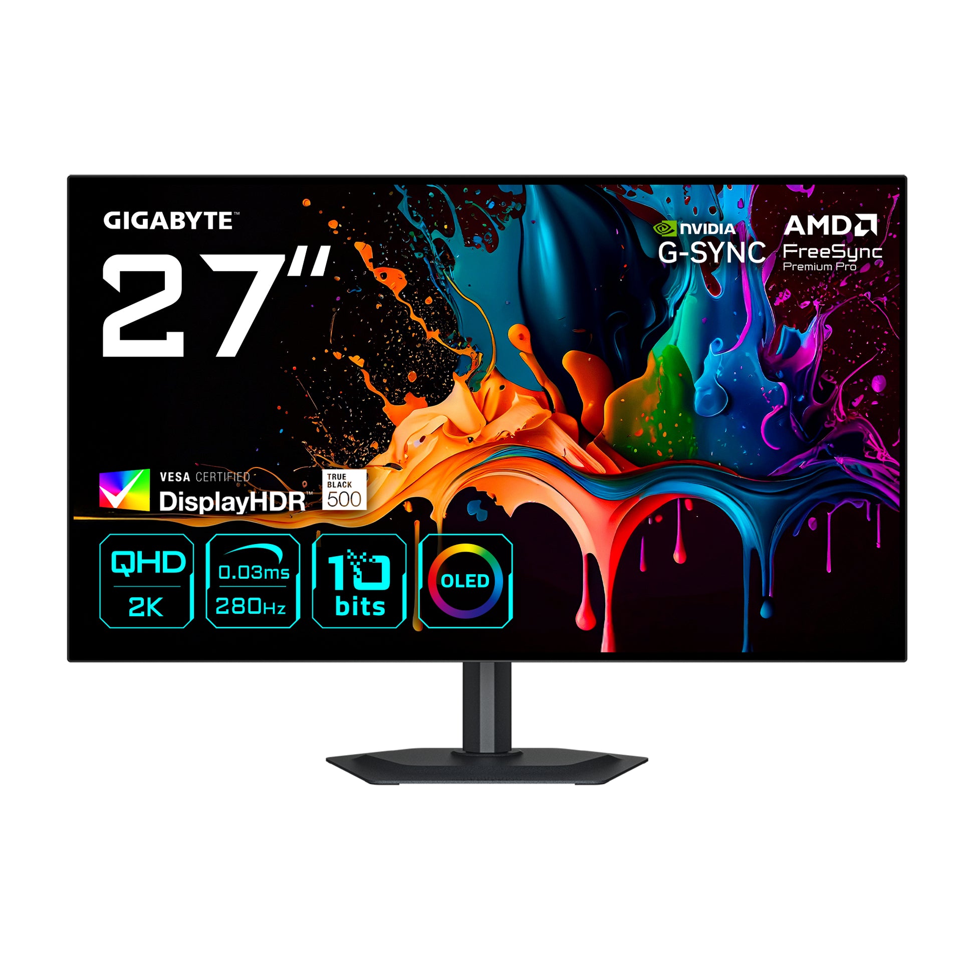 GIGABYTE MO27Q28G – 27", 2560 × 1440 (WQHD), OLED, 280 Hz, USB‑C 18 W, DisplayHDR True Black 500