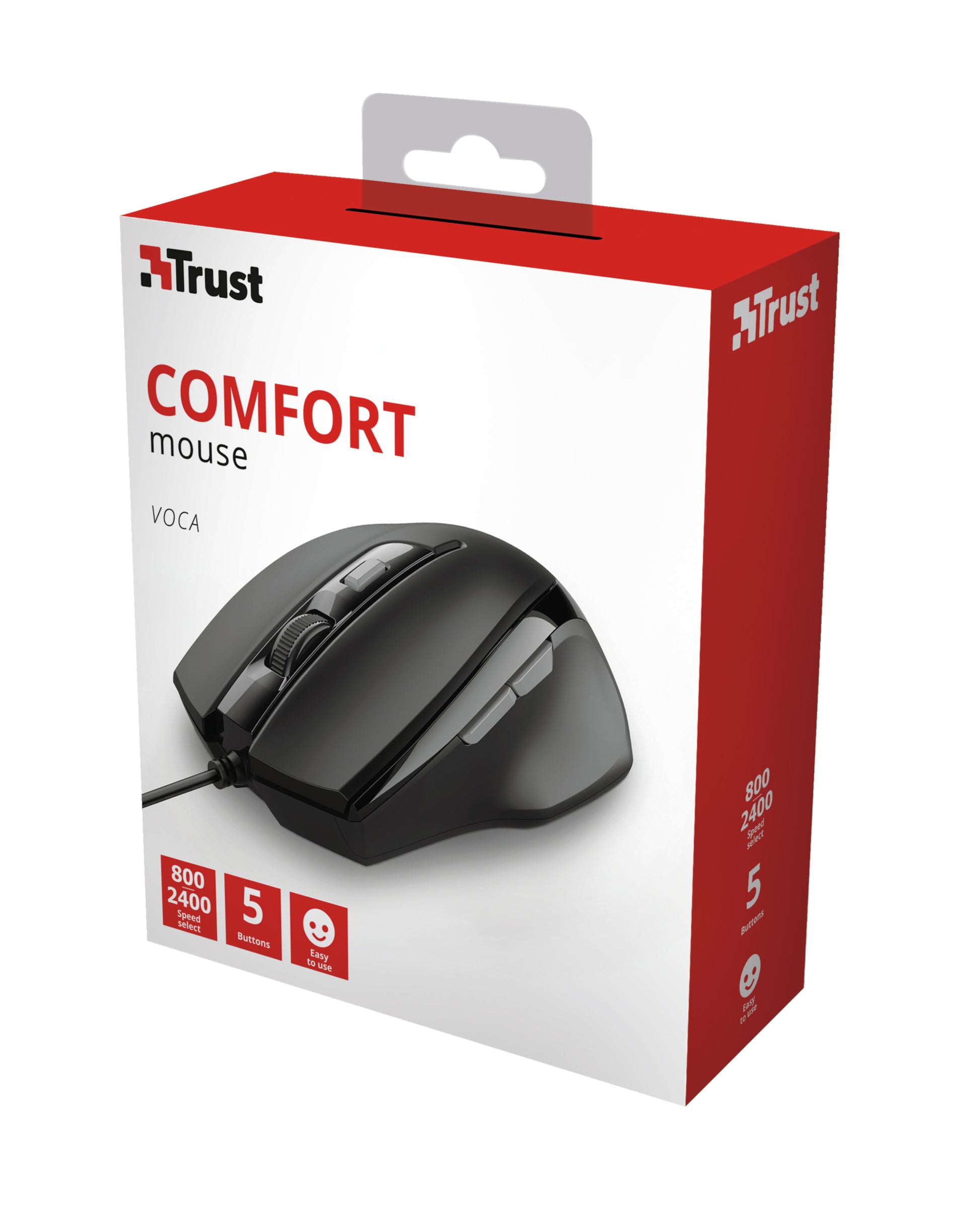 Trust Voca Comfort – Maus – Kabelgebunden (USB‑A), Rechtshänder, Schwarz