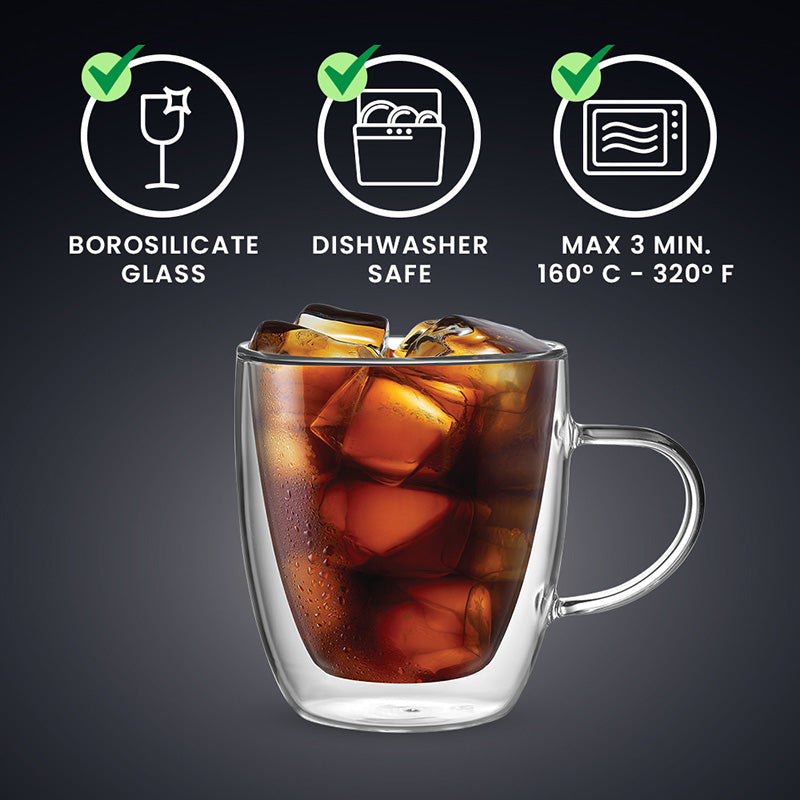Bialetti Kaffeetasse – 2er Set, 350 ml, Borosilikatglas, Transparent, doppelwandig, spülmaschinenfest