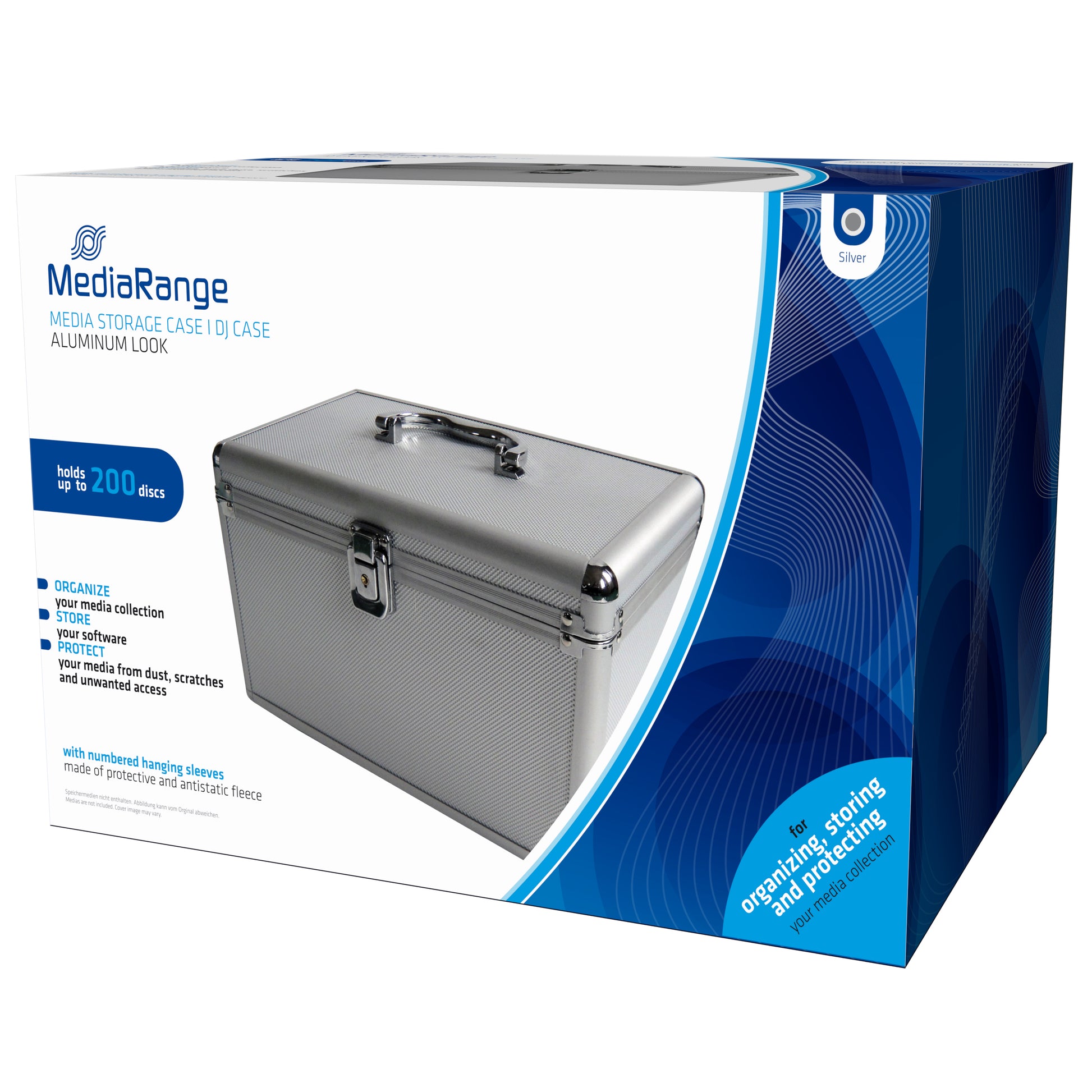 MediaRange CD-Koffer – 200 Disks, Fleece, Kunststoff, Holz, 301 × 190 × 180 mm