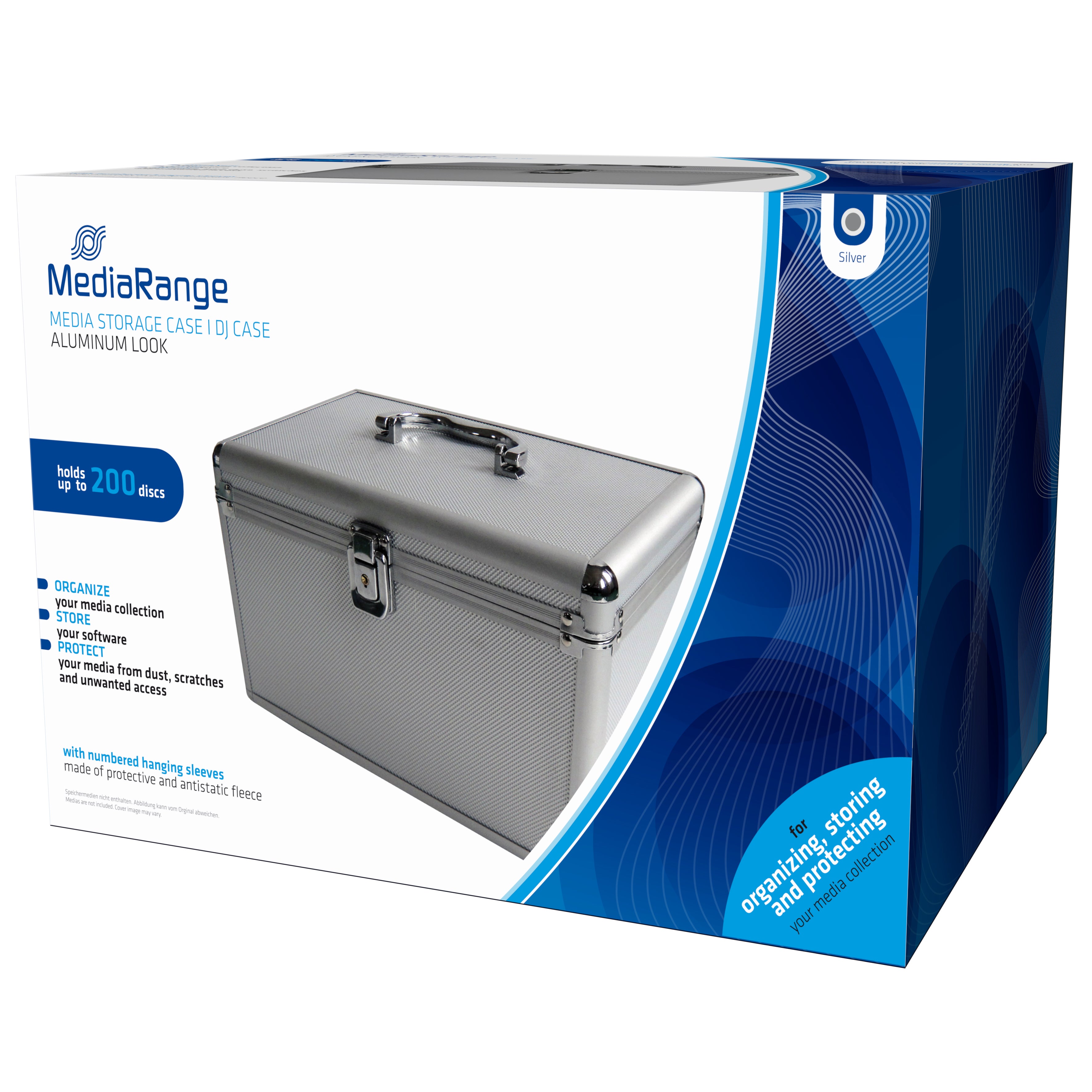 MediaRange CD-Koffer – 200 Disks, Fleece, Kunststoff, Holz, 301 × 190 × 180 mm