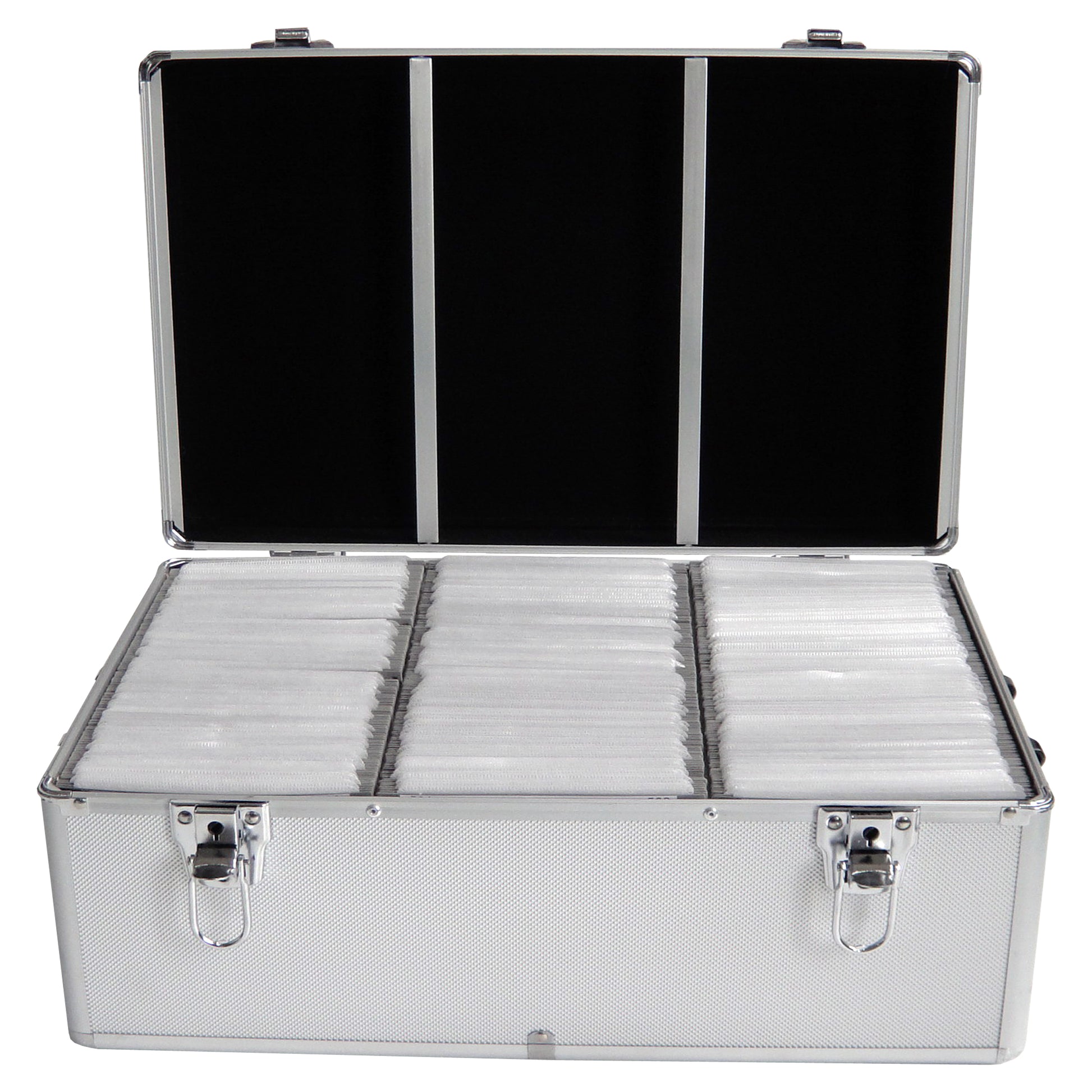 MediaRange BOX77 CD-Koffer für 500 Disks – Fleece, Kunststoff, Holz, Silber, 447 × 300 × 180 mm