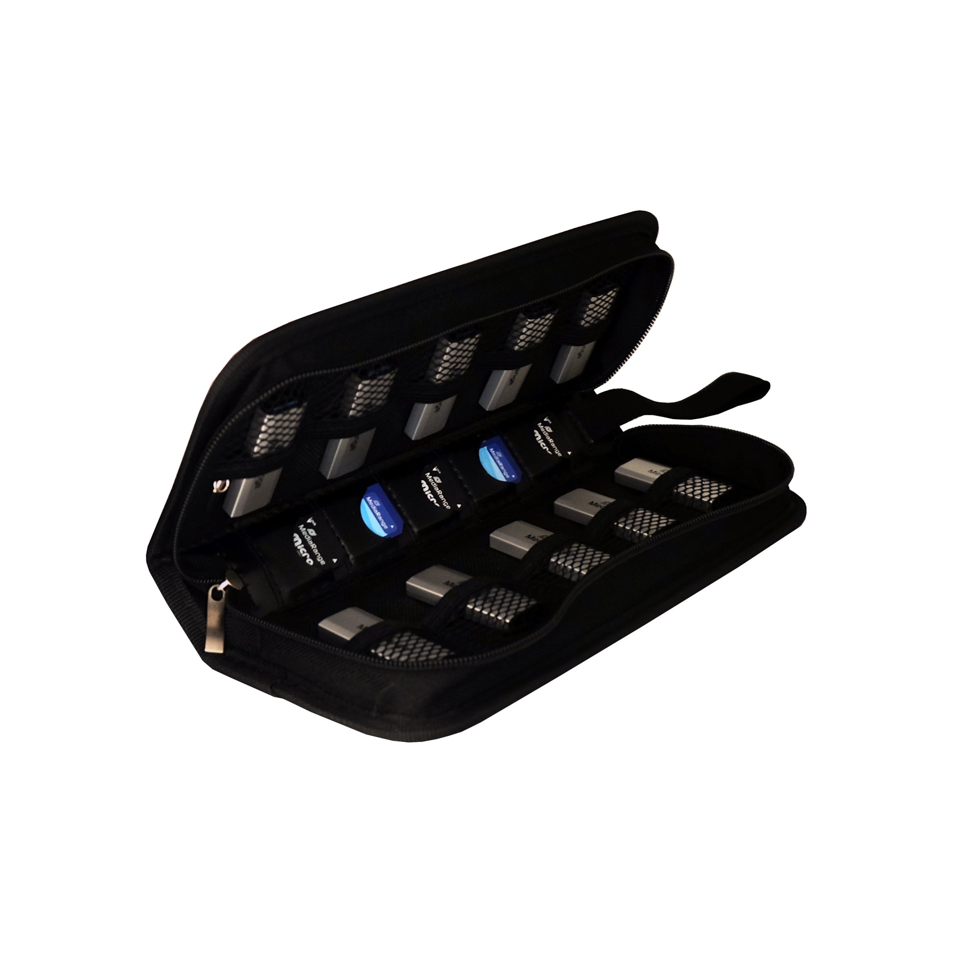 MediaRange USB-Stick-Tasche – für 10 USB-Sticks, 5 SD-Karten, Nylon, 256 × 110 × 49 mm, Schwarz