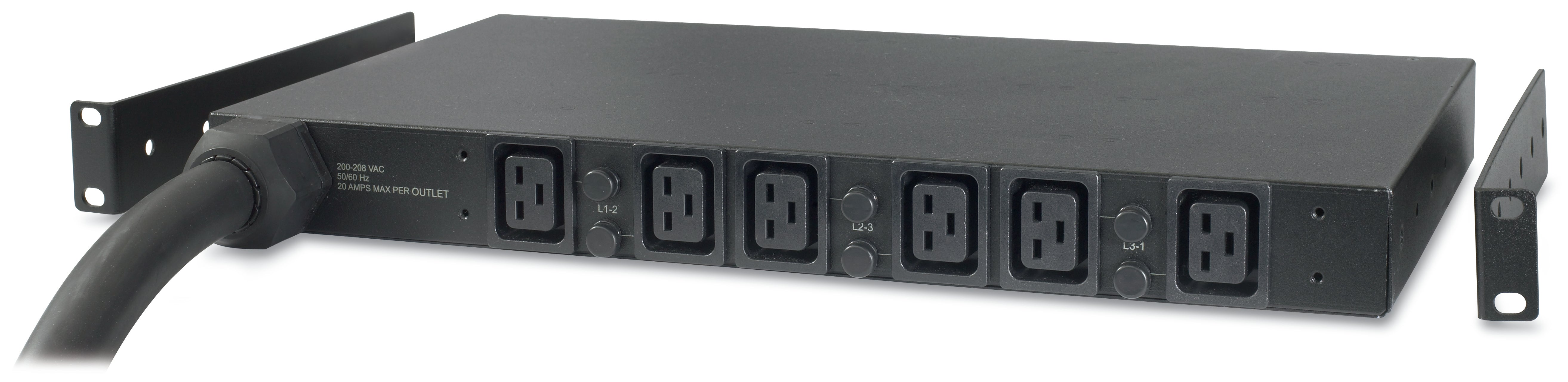APC Rack-PDU – Standard, 3-phasig, Horizontal 1U, 32 A 400 V, 6×C19, IEC 60309 3P+N+PE, 2,44 m